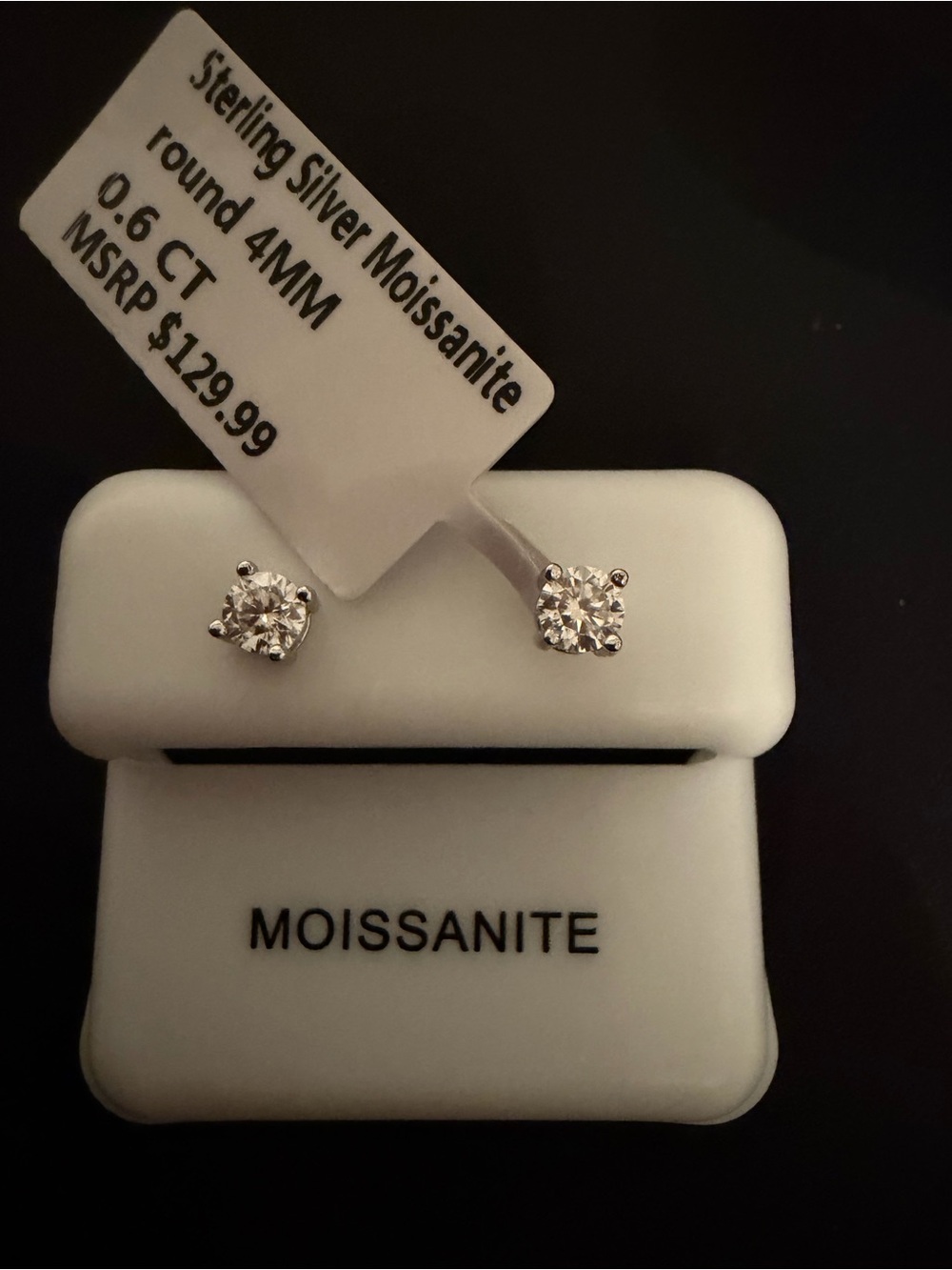925 Sterling Silver Round Moissanite Stud Earrings, .6 CTW, 4MM